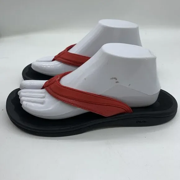 OluKai Sandals Womens Size 9 Red Flip Flop Cushioned Comfort Beach Synthetic - Picture 3 of 10